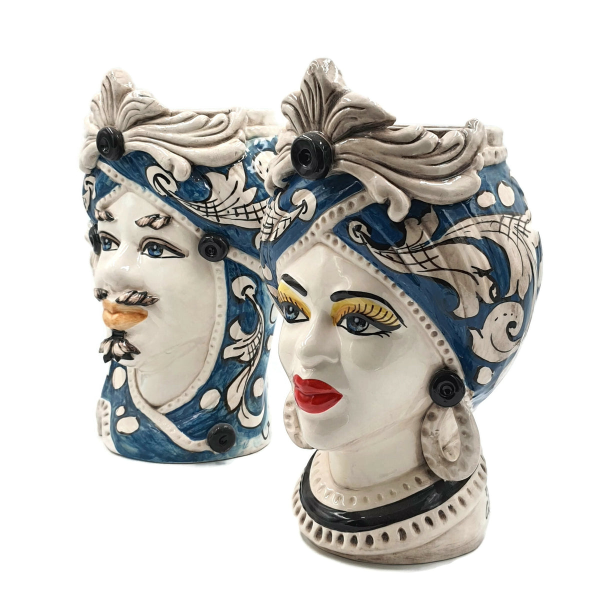 Coppia Teste di Moro in Ceramica di Caltagirone altezza cm 30