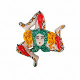 Trinacria da muro in ceramica di Caltagirone dipinta a mano. Cm 14