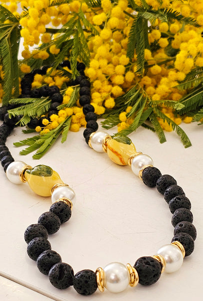 Filo Di Perline Di Pietra Lavica Naturale, Rotonde, 12 Mm - Italia - Foto 11