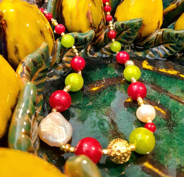 Collana in agata, quarzo e perle
