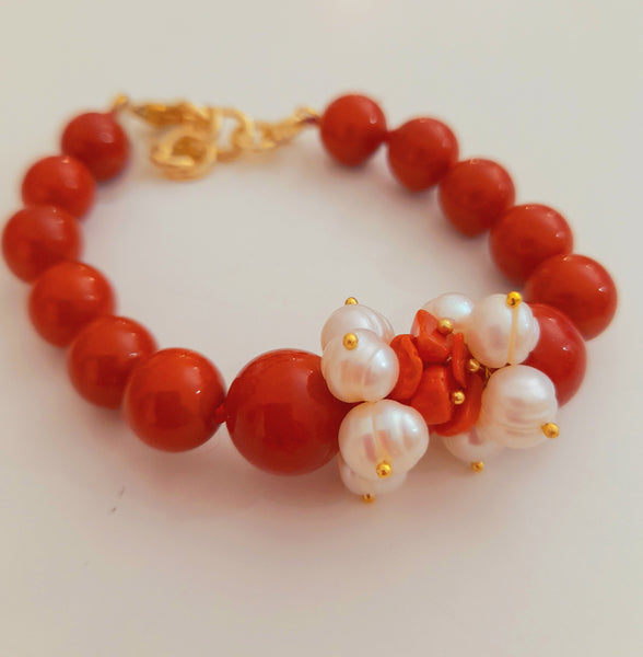 Bracciale rosso corallo e perle