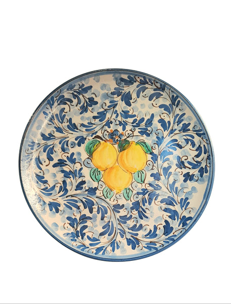 Piatto decorato con ornato siciliano in ceramica di Caltagirone, diametro cm 37