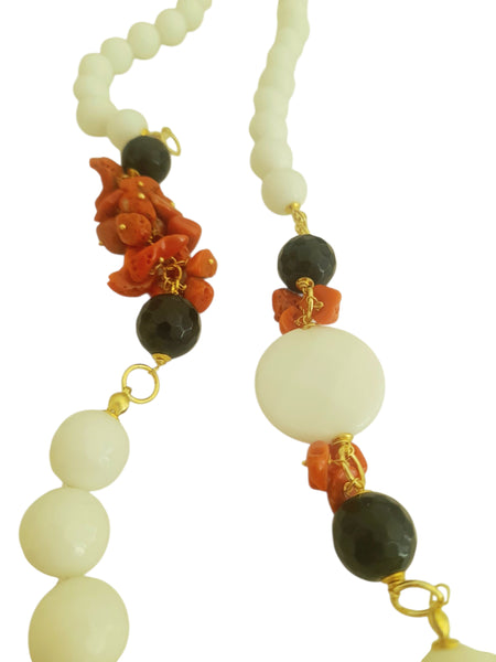 Collana agata bianca e corallo