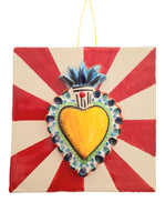 Mattonella in ceramica con ex voto cuore sacro