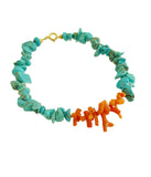 Collana e bracciale in aulite turchese e corallo