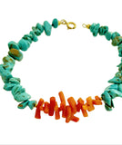 Collana e bracciale in aulite turchese e corallo