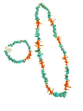 Collana e bracciale in aulite turchese e corallo