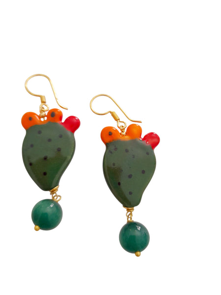 Orecchini Siciliani Fico d'India e agate verdi