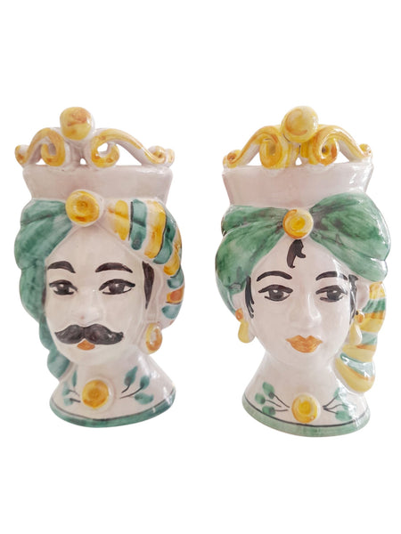 Coppia Teste di Moro in Verde Rame H cm 17