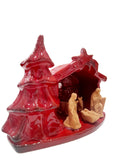 Presepe artigianale con albero e pastori in terracotta
