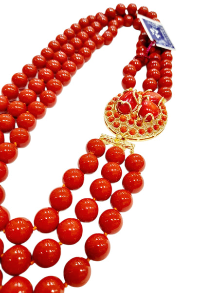 Collana di corallo rosso a tronchetti e pasta di turchese a quattro Collana di corallo rosso a tronchetti e pasta di turchese a quattro