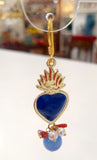 Orecchini Ex Voto Cuore Sacro in Metallo Dorato e pendente in agata azzurra