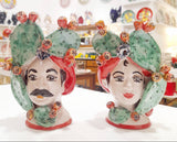 Coppia di teste di moro con cactus h 15 cm