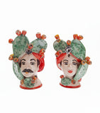 Coppia di teste di moro con cactus h 15 cm