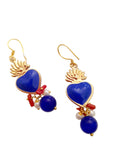 Orecchini Ex Voto Cuore Sacro in Metallo Dorato e pendente in agata blu