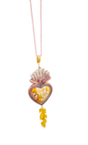 Collana con ciondolo ex voto cuore sacro in ceramica decorato