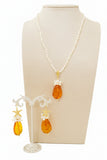 Set collana e orecchini in ambra e perle naturali