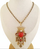 Collana in ottone dorato con cuore sacro ex voto smaltato e coronato, 2 versioni