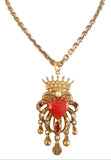 Collana in ottone dorato con cuore sacro ex voto smaltato e coronato, 2 versioni