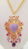 Collana ex voto cuore sacro con cristalli viola e lilla