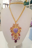 Collana ex voto cuore sacro con cristalli viola e lilla