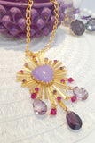 Collana ex voto cuore sacro con cristalli viola e lilla