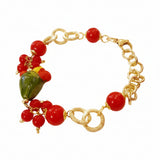Bracciale fico d'India in ceramica e perle rosse