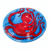 Piatto blu e rosso con polpo, diametro 30 cm
