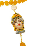 Collana agata gialla con Testa di Moro in Ceramica al terzo fuoco