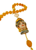 Collana agata gialla con Testa di Moro in Ceramica al terzo fuoco