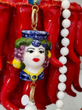 Collana agata bianca con Testa di Moro in Ceramica