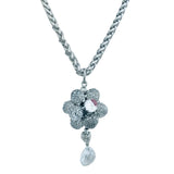 Set collana e orecchini argentati con fiore di cristalli