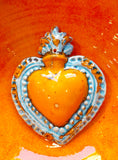 Cuore sacro celeste-arancione, 16x14