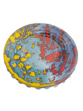 Centrotavola blu con sfumature gialle e rosse, diametro 25-26 cm