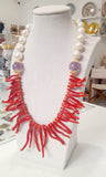 Collana con perle, ametista e corallo, montata in argento