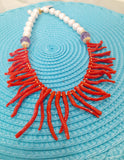 Collana con perle, ametista e corallo, montata in argento