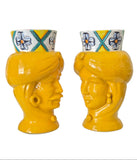Coppia teste di moro giallo ocra h 26 cm