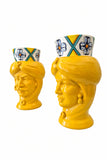 Coppia teste di moro giallo ocra h 26 cm
