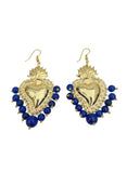 Orecchini con Cuore sacro in metallo dorato e perle blu