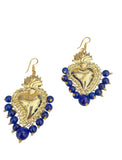 Orecchini con Cuore sacro in metallo dorato e perle blu