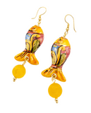 Orecchini pesci in ceramica con dettagli in oro, vari colori