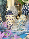 Uova pasquali in Ceramica madreperlati, decori floreali, 3 misure