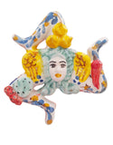 Trinacria da muro in ceramica di Caltagirone dipinta a mano. Cm 14