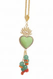 Collana Siciliana con Ciondolo Ex Voto in Metallo Smaltato con pendenti in Corallo