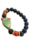Bracciale in Pietra Lavica grezza e Fico d'India in Ceramica di Caltagirone