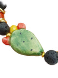 Bracciale in Pietra Lavica grezza e Fico d'India in Ceramica di Caltagirone