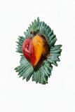 Cuore con raggi verde acqua e arancione 15x14 cm