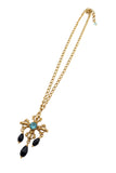 Collana croce con cristallo centrale in azzurro e pendenti in nero