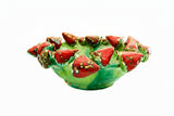 Centrotavola verde con fragole, 26x26 h 10 cm