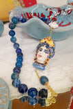 Collana agata striata blu con Testa di Moro in Ceramica al terzo fuoco